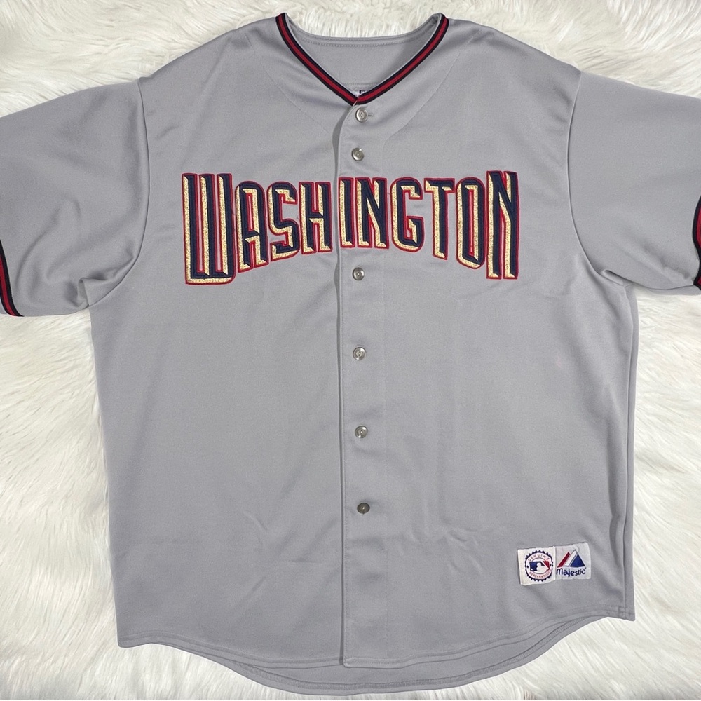 Washington NATIONALS Vintage Baseball Jersey - Y2K MLB - Grey w/ Stitched Logos
